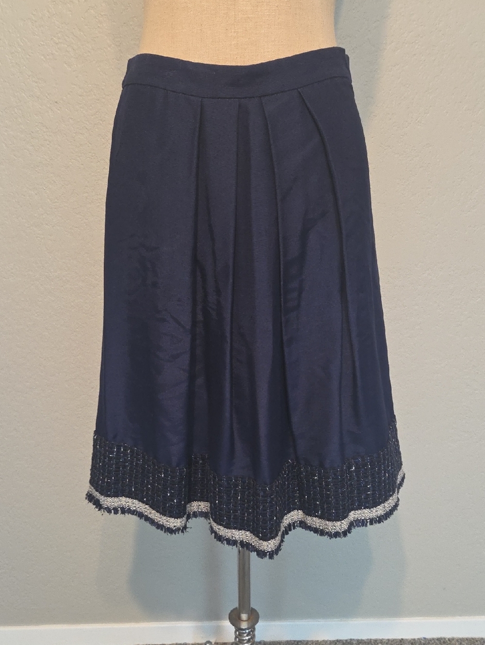 Armani Collezioni Navy A-Line Pleated Skirt with Trim